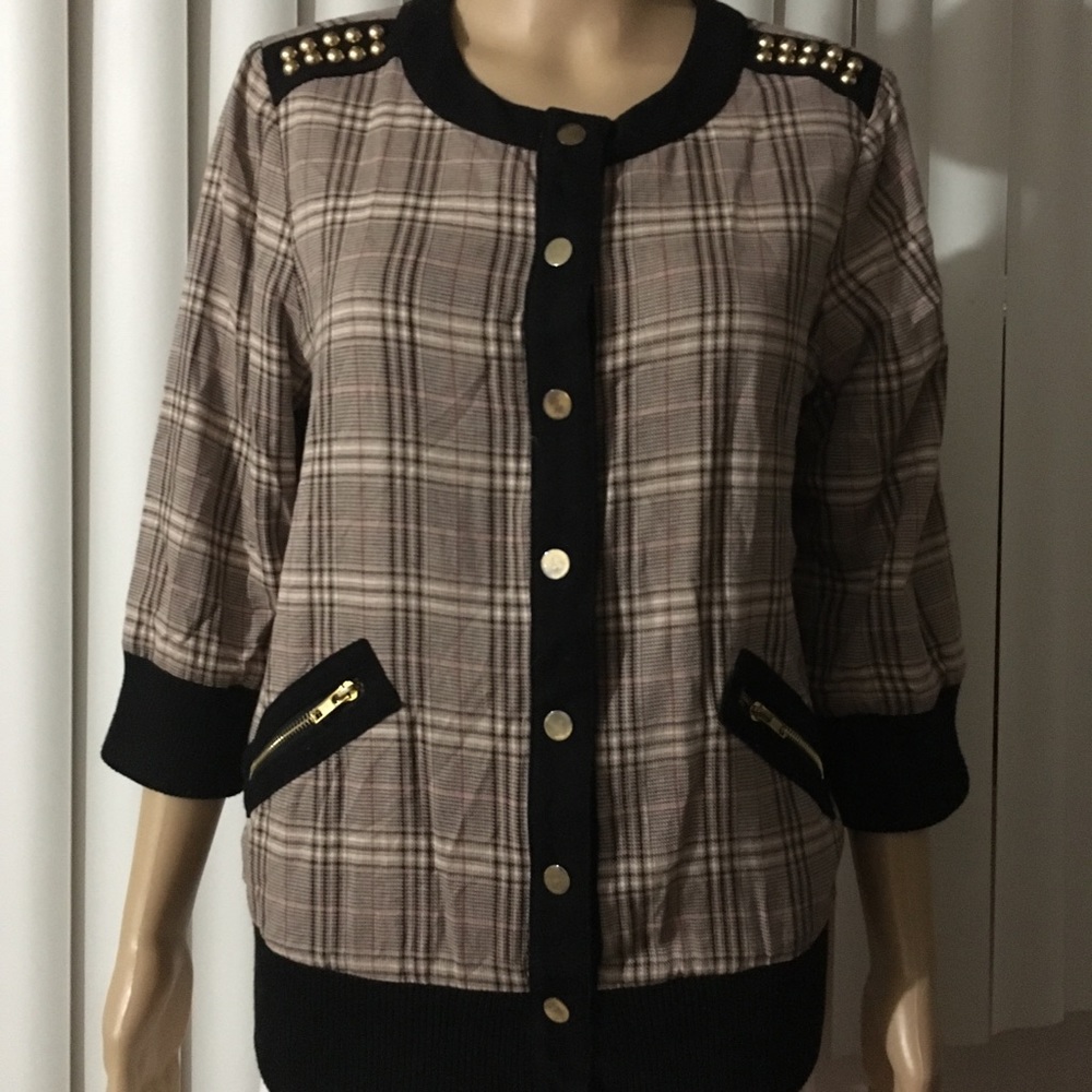 New Plaid Cardigan with studs and pockets
